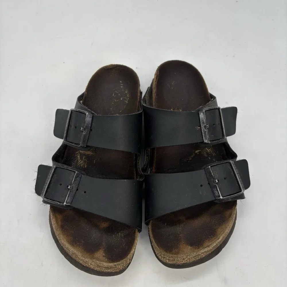 Birkenstock Arizona Shoes Womens 6 Birko-Flor Sandals Black Slip On Brown
